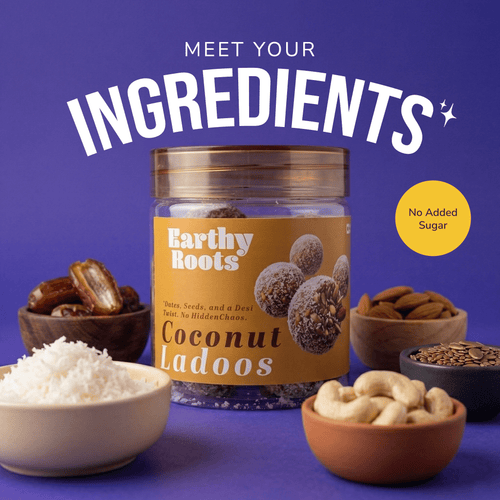 Coconut Ladoo | Real Nuts and Seeds | No Added Sugar | No Preservatives | 250 gm - Earthy Roots