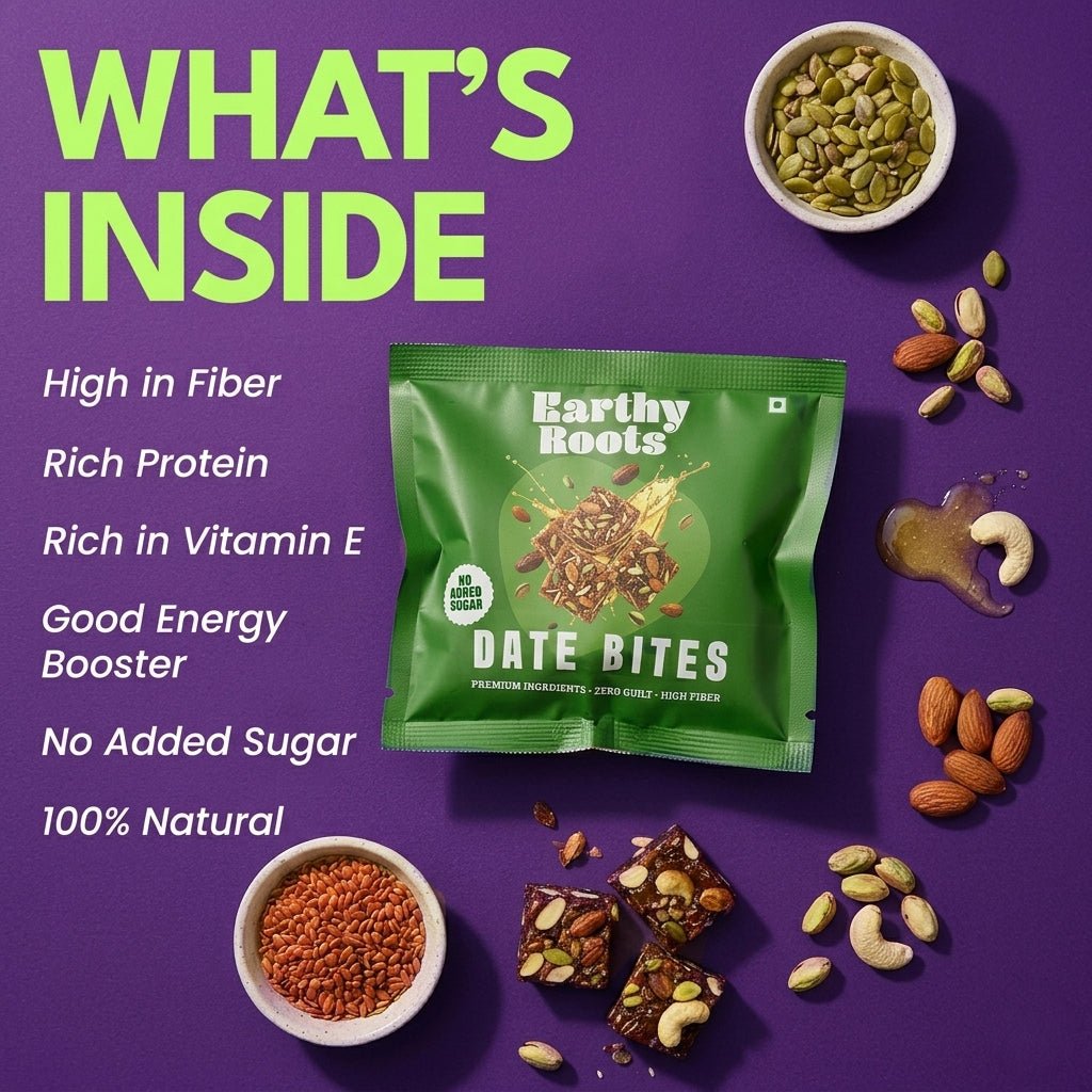 Date Bites | On - the - Go Pack | No Added Sugar | No Preservatives | 150 gm - Earthy Roots